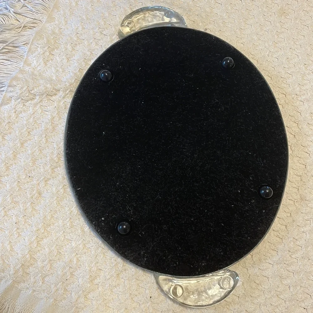 𝅺 Mirrored Round Vanity Tray Frosted Glass Fish Handles and Felt Bottom